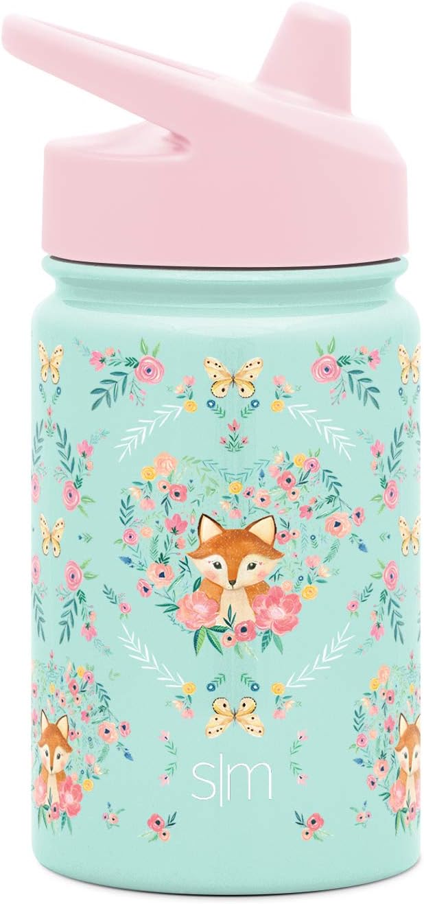 Simple Modern Kids Summit Sippy Cup Thermos 10oz - Stainless Steel Toddler Water Bottle Vacuum Insulated Girls and Boys Hydro Travel Cup Flask -Fox and the Flower Purple: Kitchen & Dining