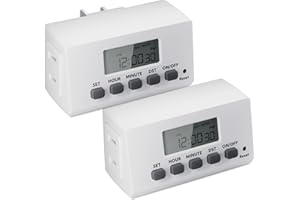 BN-LINK Digital Timer Outlet Indoor,24 Hour Light Timer Easy Programmable,Mini 2 Prong Plug in Timers for Electrical Outlets,Lamps,Fans,2 On/Off Programs,2 Pack,15A/1875W