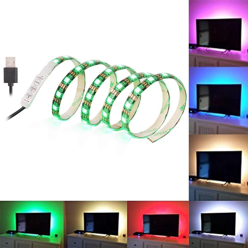 SOLLED Bias Lighting for HDTV 60 LEDs TV Backlight, 3.28Ft Ambient TV Lighting Multi-Color Flexible 5050 RGB USB LED Strip, Best for Flat Screen/HDTV/Desktop PC Monitor Background Lighting