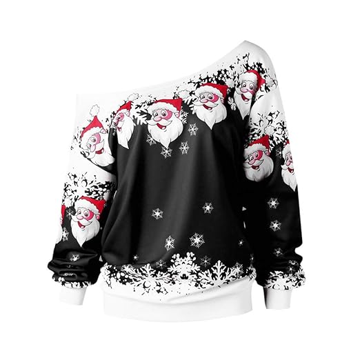 skew neck santa claus snowflake pullover christmas sweatshirt