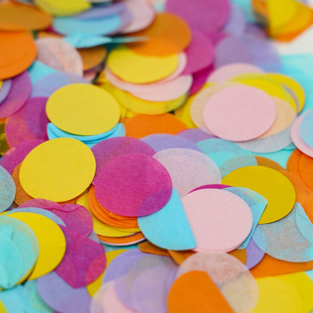 2.5cm Paper and Foil Confetti Rainbow Party Mix Round Tissue Confetti 6000pcs for Parties Weddings Birthday Party Balloon Table Decoration (Pink, Cerise, Lilac, Turquoise, Blu, Yellow, Orange, Gold)