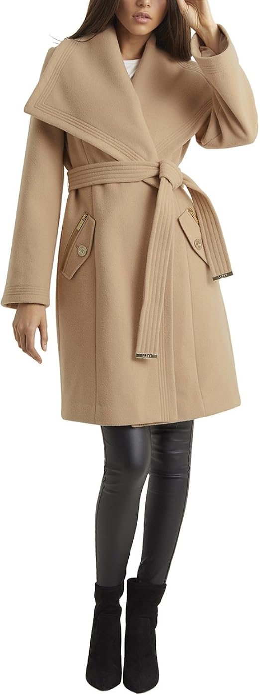 LIPSY Womens Belted Wrap Coat Brown at Amazon Women's Coats Shop