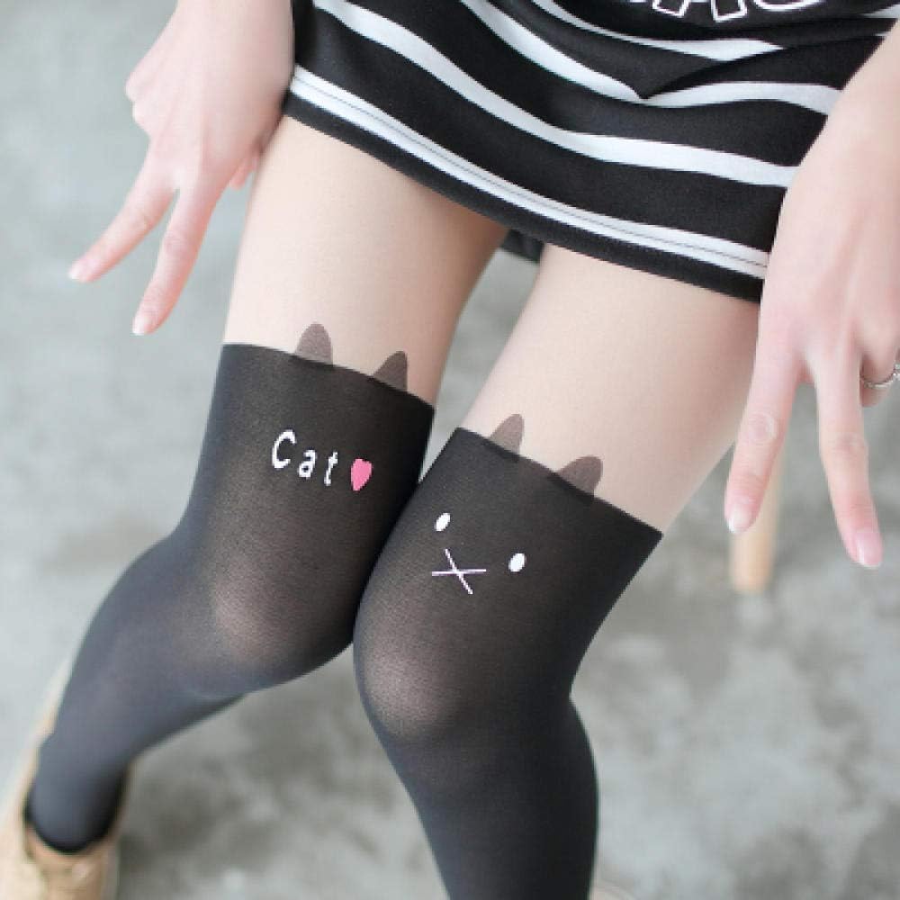Cute printed white cat fake thigh socks footprints cat fake over the knee long tube stitching stockings pantyhose