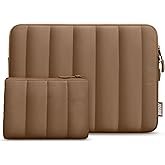 TECOOL Puffy Laptop Case 13.3 inch,13-13.3 inch Laptop Sleeve for MacBook Air 13 13.6 inch M4 M3 M2 2025,MacBook Pro 13/ Mac Pro 14,13.3" HP Lenovo Dell Waterproof Notebook Bag with Small Case,Brown