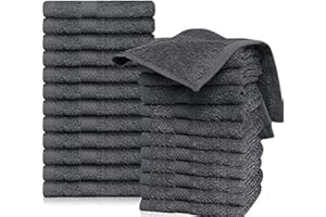 QUBA LINEN Hotel & Spa 100% Cotton Washcloths Pack of 24, Ultra Soft, Quick Dry, Lightweight, Highly Absorbent, Perfect for Face, Hands, Spa, Gym, Hotel, Resort & Daily Use (Grey - 12" x 12")