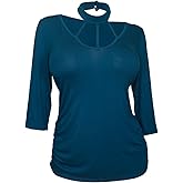 eVogues Plus Size Mock Turtleneck Cutout Top Teal