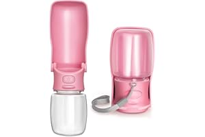 Handzee Foldable Dog Water Bottle - 12Oz Leak Proof Portable Pet Water Bottles | BPA-Free Dog Travel Water Bottle for Walking Hiking Travel Outdoor Pet Dispenser Bottle | Food Grade Plastic (Pink)