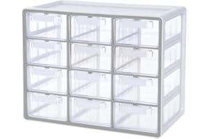 Blue Ginkgo Large 12-Drawer Cabinet – Stackable Clear Organizer for Hardware, Beads, Plastic Bricks, Office, and Craft Storage (Made in Korea, Gray)