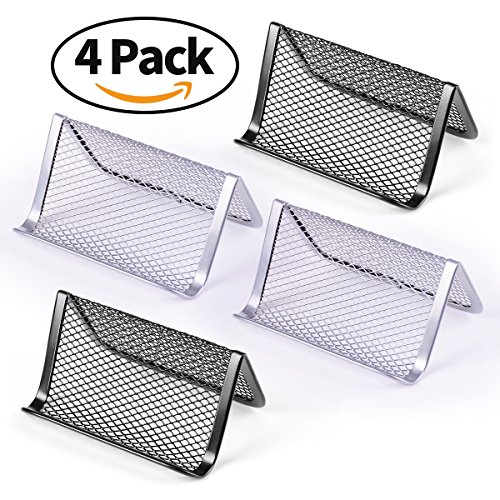 Mesh Desk Business Card Holder Display 4 PCS – Metal, Black & Sliver