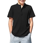 Haloumoning Boys Short Sleeve Henley Shirt Kids Casual Button Front Summer T-Shirts Tops Tees 5-14 Years