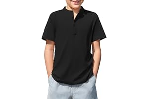 Haloumoning Boys Short Sleeve Henley Shirt Kids Casual Button Front Summer T-Shirts Tops Tees 5-14 Years