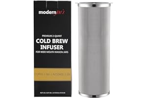 MODERNJOE'S Premium Infuser Cold Brew Coffee Maker for 2 Quart Wide Mouth Mason Jars. Cold Brew Coffee Filter. Perfect for Ice Coffee and Tea. 50 Micron EXTRA Fine Mesh 304 Stainless Steel