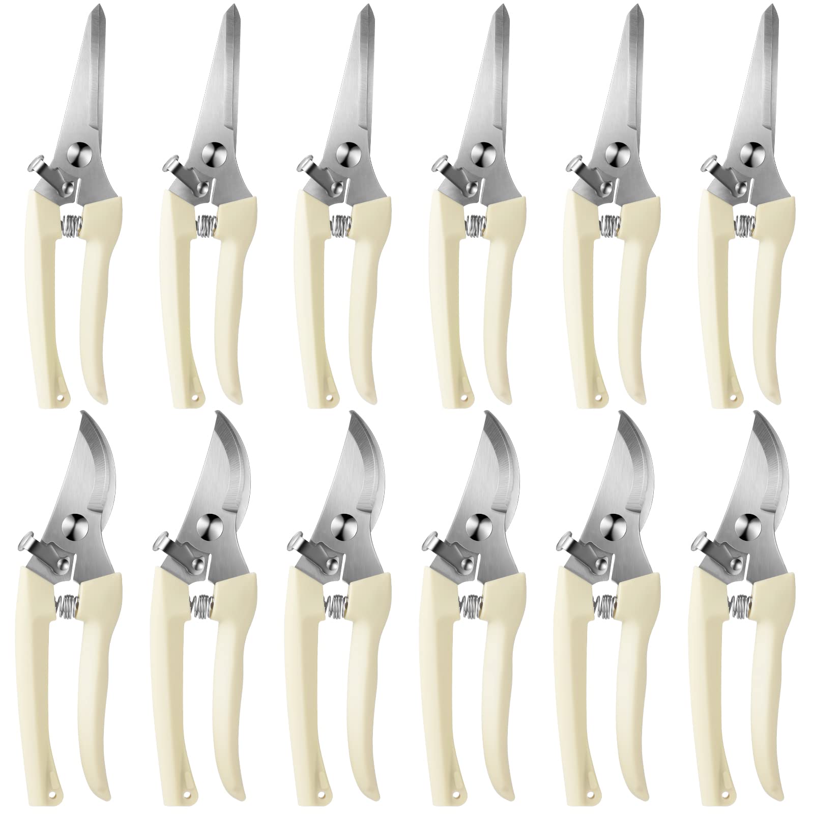 Photo 1 of Therwen 12 Pcs Garden Shears Flower Scissors Pruning Shears Floral Garden Clippers Hand Pruners Branch Cutter Gardening Tools for Plants Cutting, Trimming, Fruits Picking (Beige,Bypass, Straight)