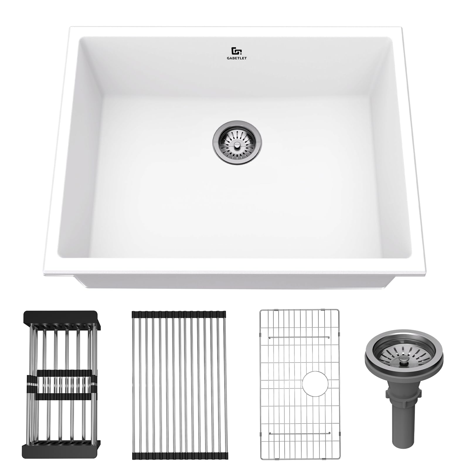 Photo 1 of GABETLET Quartz Kitchen Sink, 20 Inch White Undermount Kitchen Sinks, Deep Single Bowl Granite Composite Sink, Modern Sinks Providing Complete Accessories, Spacious Workspace and Easy Cleaning