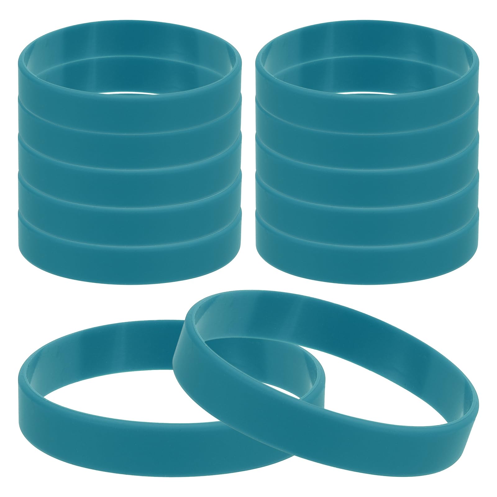 PATIKIL Silicone Rubber Bracelets, 12 Pcs Solid Color Blank Stretch Wristbands Sports Elastic Rubber Bands for Men Women Adults Teen Party Favors, Cyan