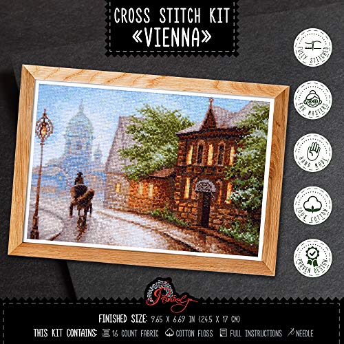 Vienna Counted Cross Stitch Kit with Pattern, 16-Count Aida Fabric, 9.65" Ñ… 6.69" (24.5 Ñ… 17 cm)