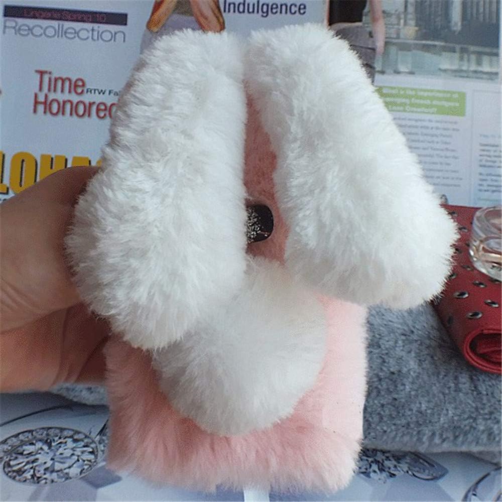 Case for Sony Xperia XZ,Luxury Winter Warm Handmade Diamond Rabbit Bunny Furry Fuzzy Soft Rabbit Fur Hair Plush Case for Sony Xperia XZ/XZs(Rabbit Pinkwhite)