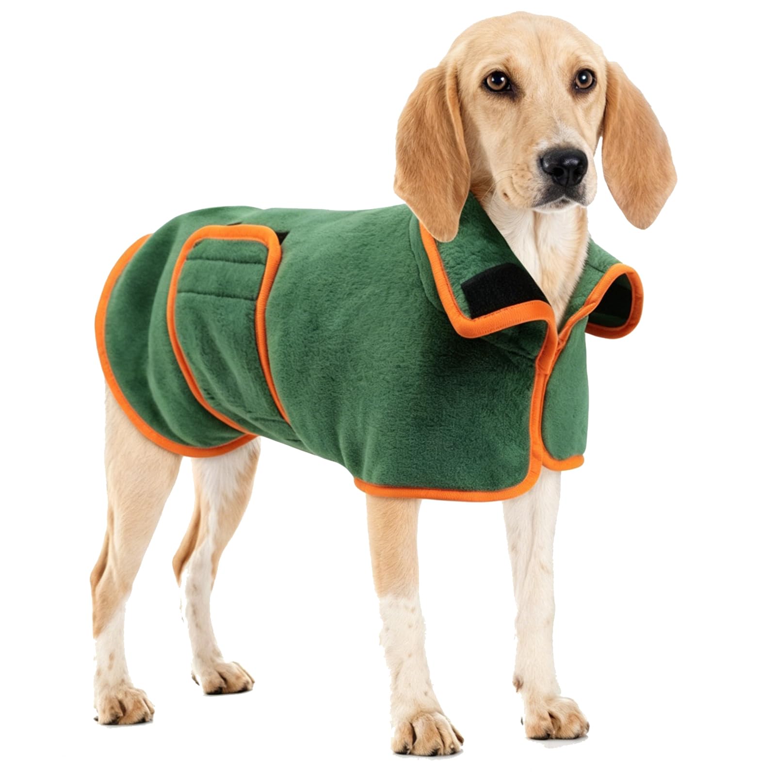 Norhogo Dog Bathrobe Towel Microfibre Towels Super Drying Coat Towel Green Robe Pet Towelling Robe, Adjustable Collar and Waist Dog Drying Coats for Dogs (L(51-60cm))