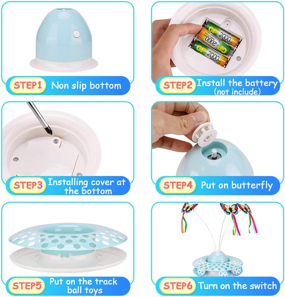 Cat Toys - Funny Automatic Electric Rotating Butterfly & Ball Exercise Kitten Toy, Interactive Cat Teaser Toys for Indoor Cats (Feather Toys) : Pet Supplies