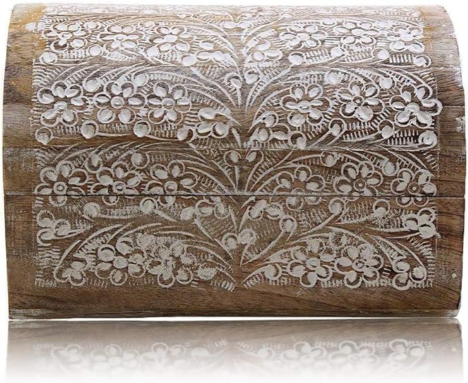 Great Birthday Gift Ideas: Handmade Decorative Wooden Jewelry Box Organizer, Keepsake Treasure Chest, Trinket Holder, Watch Storage With Lock - Housewarming Gifts for Men Women (White)