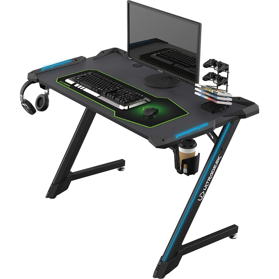 ULTRADESK-Space-V2-Escritorio-para-Juegos-con-Alfombrilla-De-Raton-XL-LED-RGB-Estante-para-Regletas-Estante-para