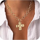 Carffordo Cross Necklace for Women - Dainty 14K Gold Plated Chunky Cross Pendant Necklaces Trendy Toggle Clasp Choker Chain Religious Charm Jewelry