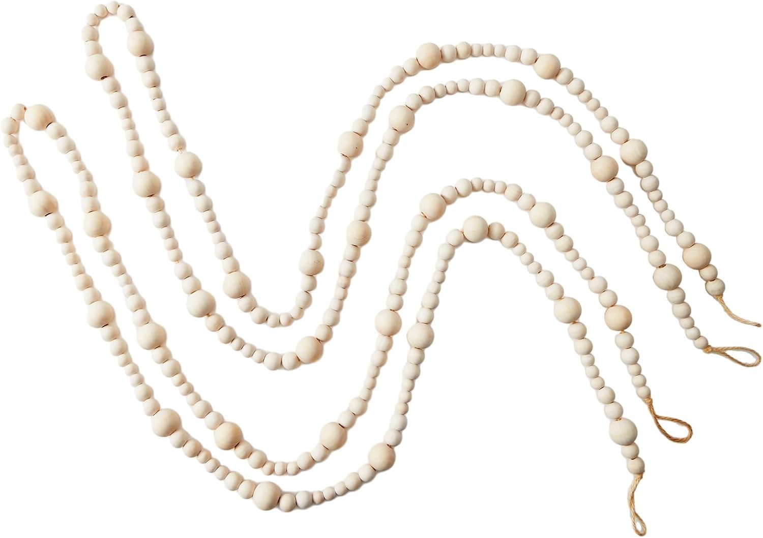 KUWUNG 2 Pack Natural Wooden Bead Garland, 2.2 Meter/7.2 Feet Length Wooden Beaded Garlands, Christmas Tree Wood Beads Garlands, DIY Painting/Tiered Tray/Festival Wall Hanging Decor,Prayer Beads