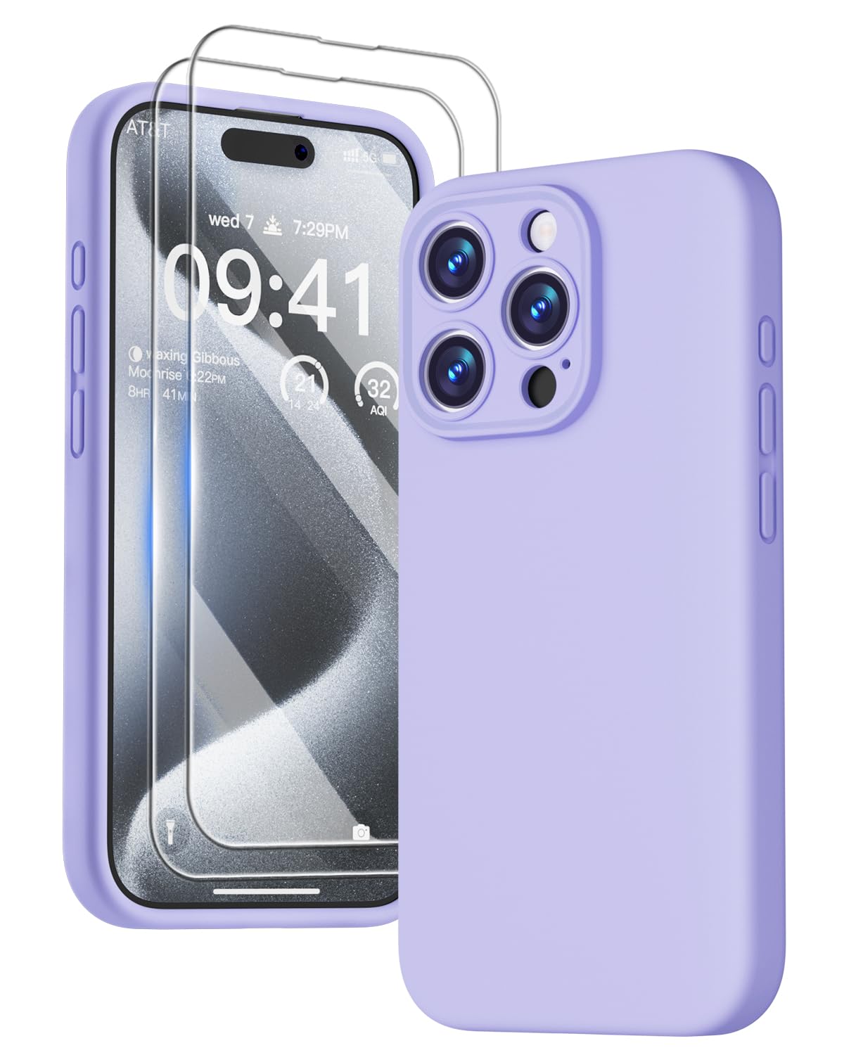 GOODVISH 3 in 1 Case for iPhone 15 Pro Case, [2 HD Screen Protector][Upgraded Camera Protection]Shockproof Liquid Silicone Soft Microfiber Lining Smooth Protective Phone Case Cover 6.1", Violet Purple — image 1