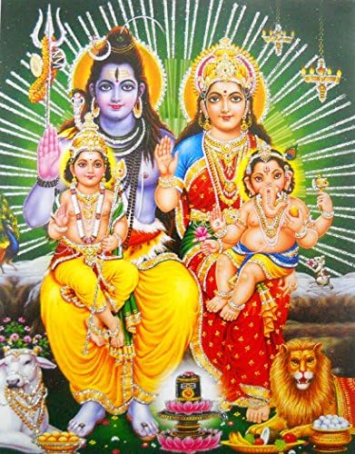Lord Shiva Family poster/ Hindu God Poster with Glitter -reprint on paper (Unframed : Size 9"x11" Inches)