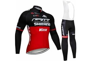 NHNIN Men's Cycling Jersey Set Polyester Long Sleeve Mountain Bike Shirt 4D Tights Padded Pants