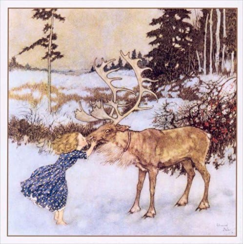 Vintage "Gerda and the Reindeer" Christmas Cards 5 Cards and Envelopes, beige|peach|brown, 160mm x 160mm