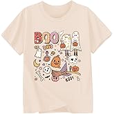 Halloween T-Shirt for Girls Retro Spooky Cotton Short Sleeve Tee for Ages 1-10