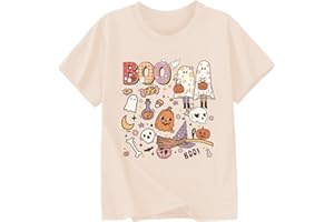 GOENGMO Halloween T-Shirt for Girls Retro Spooky Cotton Short Sleeve Tee for Ages 1-10
