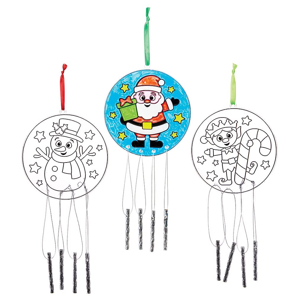 Baker Ross FX378 Christmas Suncatcher Windchimes - Pack of 3, Garden Christmas Decorations, Kids Painting Craft Decorations