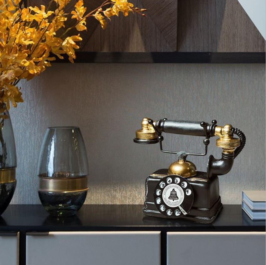 7 inch Creative Retro Telephones European Resin Rotary Dialing Telephone Decoration Cafe Bar Window Decorative Home Decoration Props (L: 7 1/4 inch X W: 3 1/8 inch X H: 6 1/4 inch)
