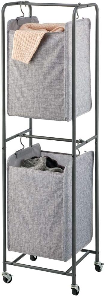 doppelter Wäschekorb aus Polyester mit stabilem Metallgestell und