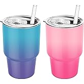Gosuny 6.5 oz Mini Tumblers with Slider Lids and Straws - Upgraded 2 Pack Mini Tumbler Shot Glass with Straw Double Wall Vacuum Stainless Steel Small Insulated Stackable Cup Leak Proof (Multicolor)