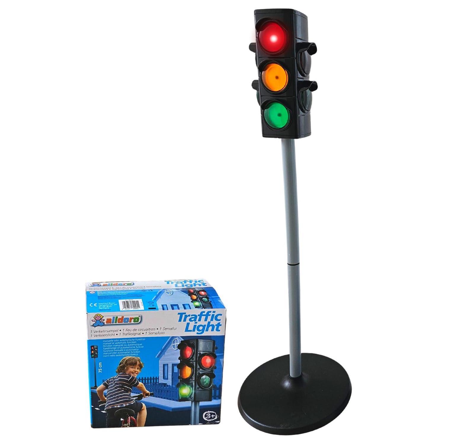alldoro 60095 Traffic Light with Stand Approx. 75 cm Plastic Traffic Sign Traffic Light 2 Modes for Parcours, Cycling, Driving School, Traffic Light for Children from 3 Years
