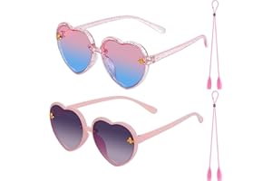 obmwang 2 PCS Kids Heart Shaped Sunglasses Cute Bee Glasses with Strap for Girls Boys Age 3-10 UV400 Protection Outdoor Beach