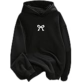 RoseSeek Girl's Bow Graphic Long Sleeve Hoodie Hooded Neck Casual Sweatshirt Pullover Tops