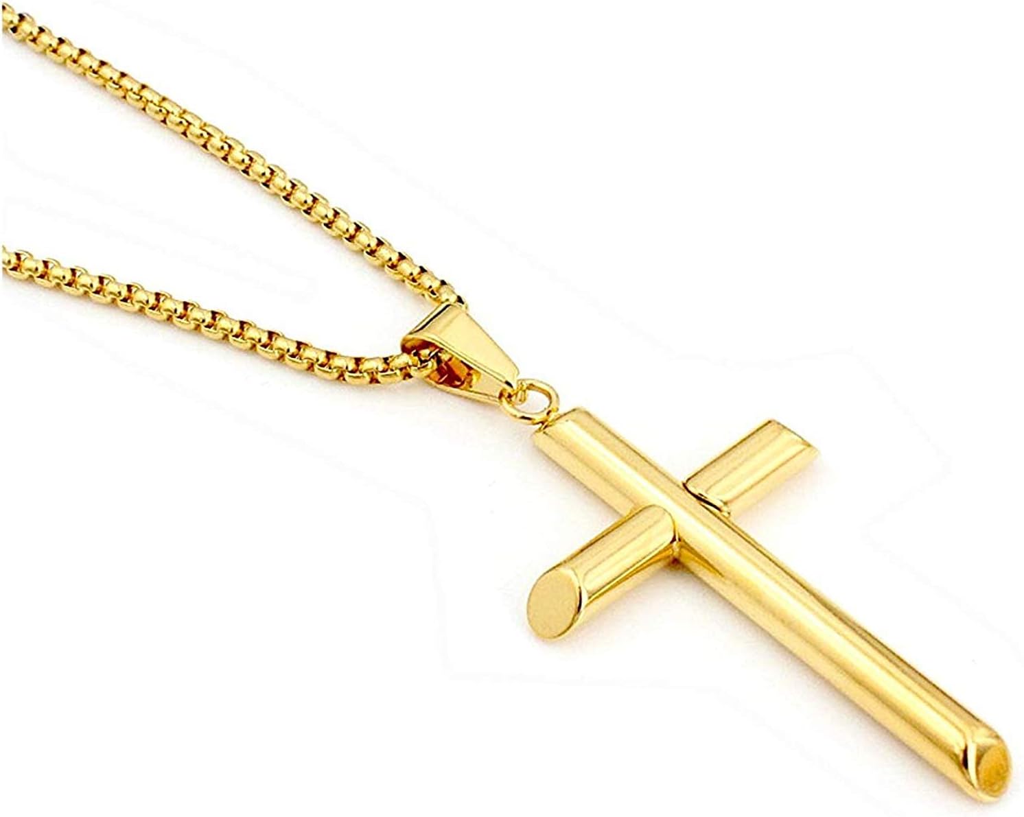 Fine 18k Round Box Chain style Cross Pendant Gold Men Women necklace Jewelry Thin for charms, solid clasp 18"