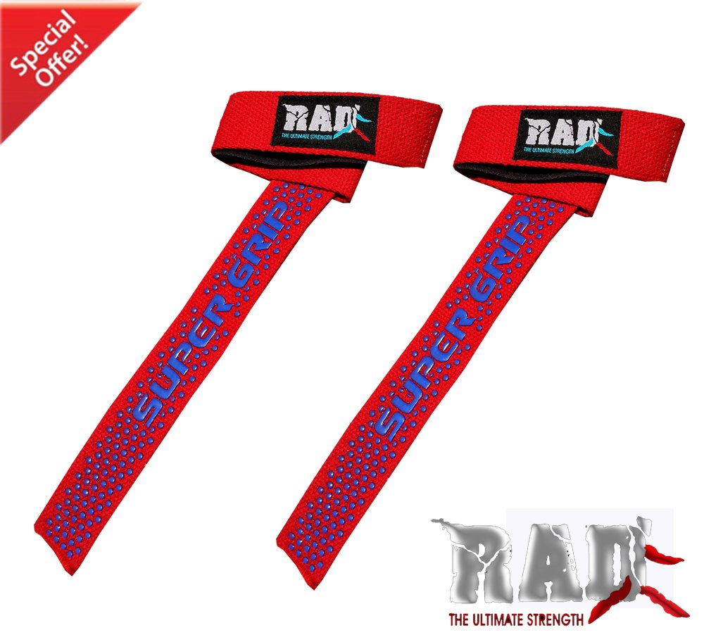 RAD Super Padded Weightlifting Training Gym Straps Hand Wrap Wrist Support Red