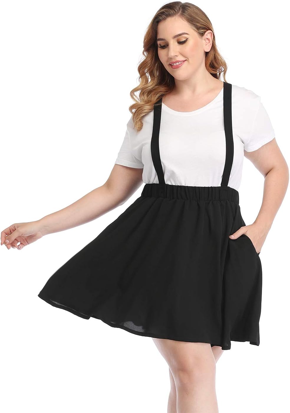 HDE Plus Size Suspender Skirt 1X-4X Elastic Waist Overall Pinafore Skater Skirts