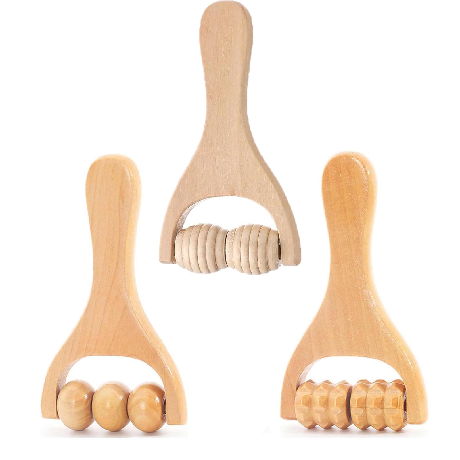 ZHCIHO 3Pcs Wooden Hand Massage Roller, Brown Wood Therapy Massage Tools, Massage Stick Roller for Relaxes Thigh, Leg, Hands Full Body, Muscle