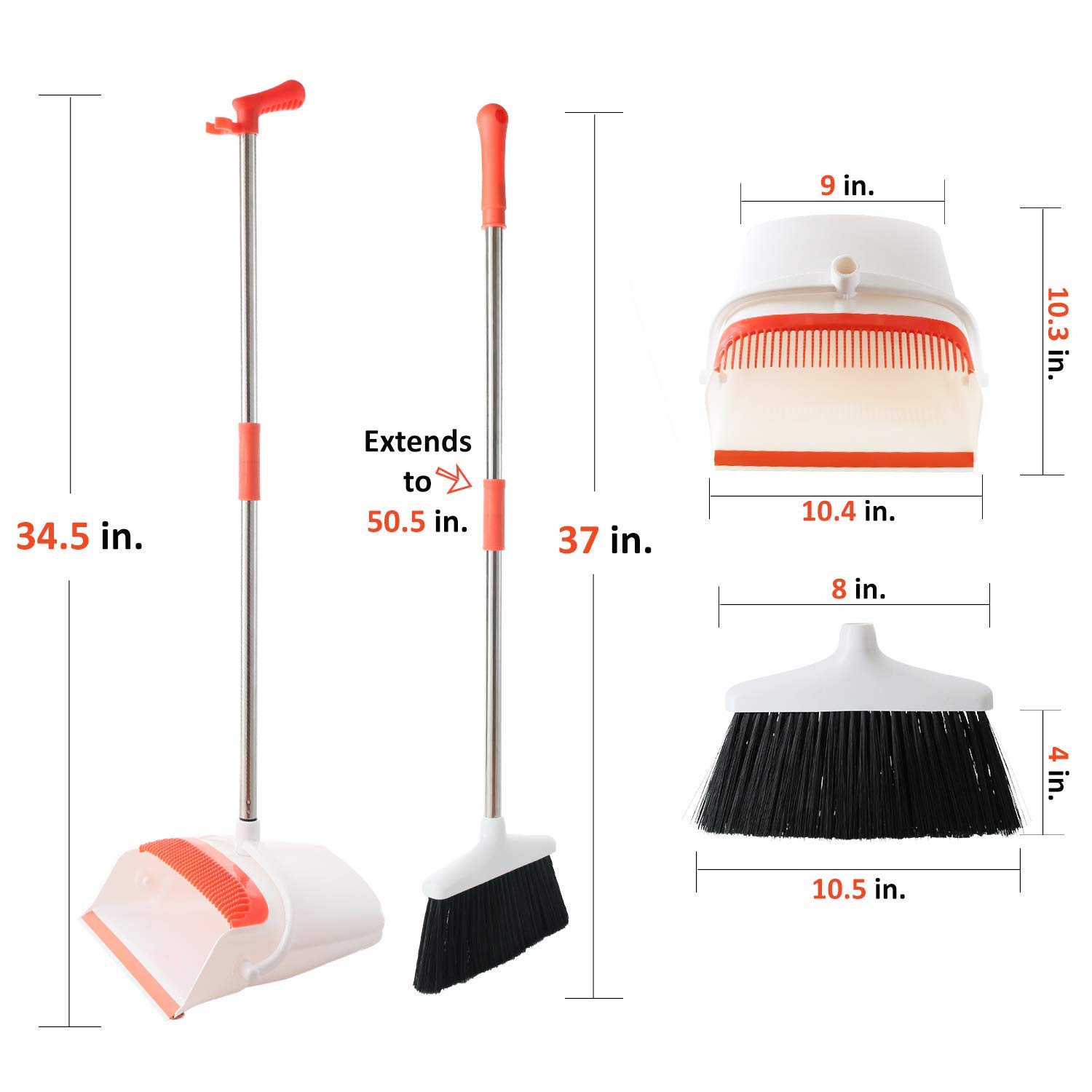Broom and Dustpan Set - Strongest NO MORE TEARS 80% Heavier Duty - Upright Standing Dust Pan with Extendable Broomstick for Easy Sweeping - Easy Assembly Great Use for Home Kitchen Room Office Lobby: Industrial & Scientific