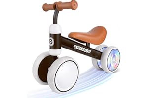 GNAYUIJ Colorful Lighting Baby Balance Bike for 1 Year Old Boy and Girls Gifts, 12-24months Kids Toys Toddler 1st Birthday Gifts,No Pedal Infant 4 Wheels Bicycle，Black