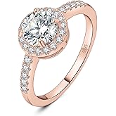 JewelryPalace 1.5ct Moissanite Round Cut Halo Engagement Rings for Women, 925 Sterling Silver Promise Ring for Her, Simulated Diamond Anniversary Wedding Ring Jewelry Sets VVS D-F