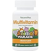 NaturesPlus Animal Parade Children's Chewable Multivitamin - Orange Flavor - 180 Animal-Shaped Tablets - Promotes Health & Well-Being - Vegetarian, Gluten Free - 90 Servings