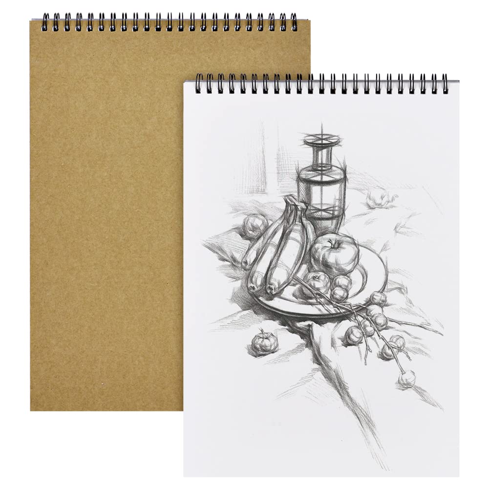 OFFCUP Drawing Pad, 2pack A4 Spiral Bound Notebook, 160gsm Drawing Paper A4 Sketchbook Spiral Bound Sketchbook with Acid Sketch Pad for Landscape, Artist Painting, Watercoulor 60 Pages/ 30 Sheets