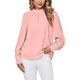 LYANER Women's Pleated Mock Neck Long Sleeve Blouse Pullover Work Office Shirt Tops Solid Pink X-Large